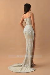 Charming Sequins Straps Sweetheart Sleeveless Long Formal Dress With High Split