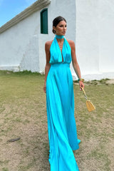 Charming Sleeveless Halter V Neck Long Formal Dress With Pleated