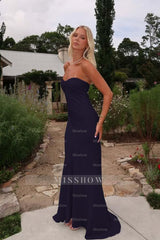 Charming Sleeveless Strapless Long Mermaid Formal Dress With Pleated