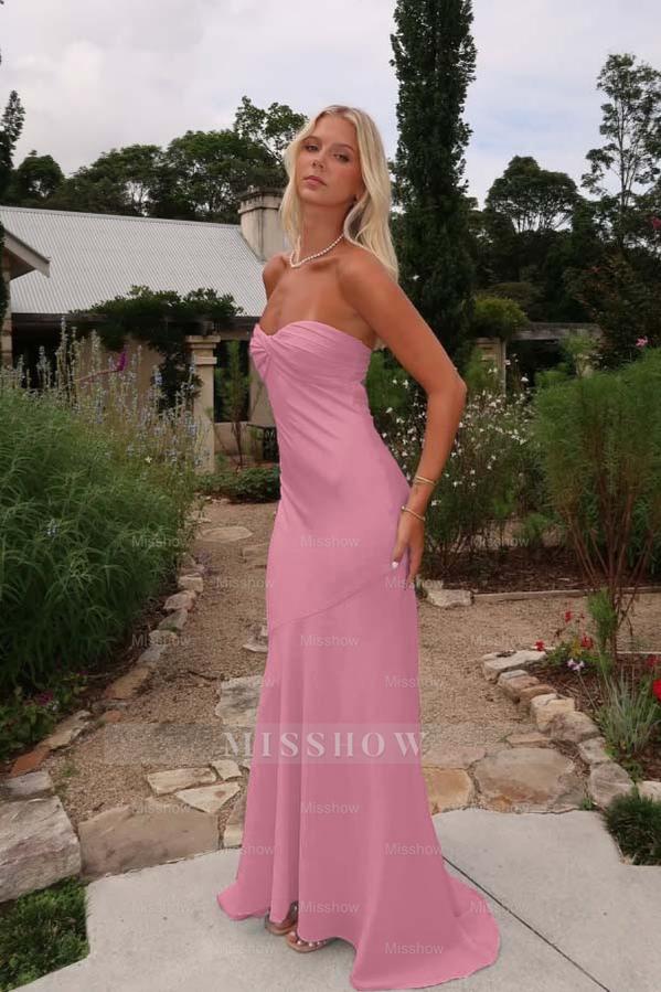 Charming Sleeveless Strapless Long Mermaid Formal Dress With Pleated