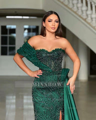 Charming Stain One-Shoulder Long Mermaid Formal Dress With Split