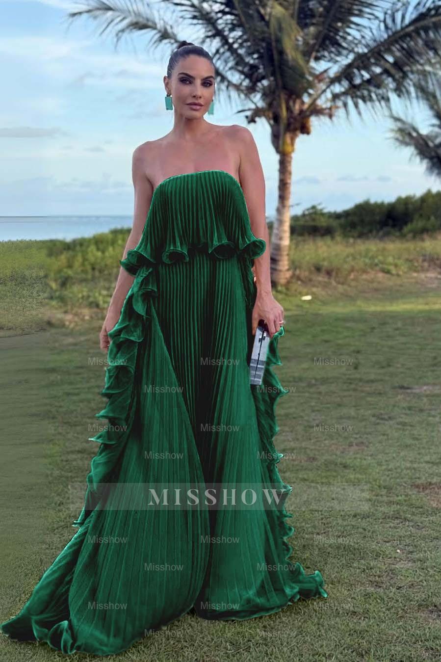 Charming Strapless Sleeveless Long Formal Dress With Pleated Ruffle