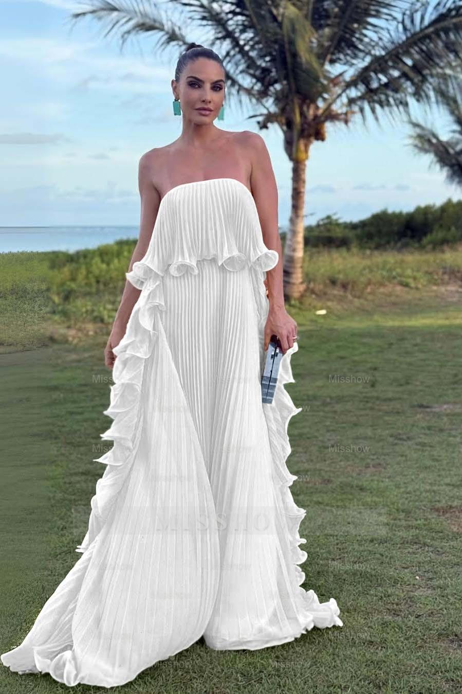 Charming Strapless Sleeveless Long Formal Dress With Pleated Ruffle