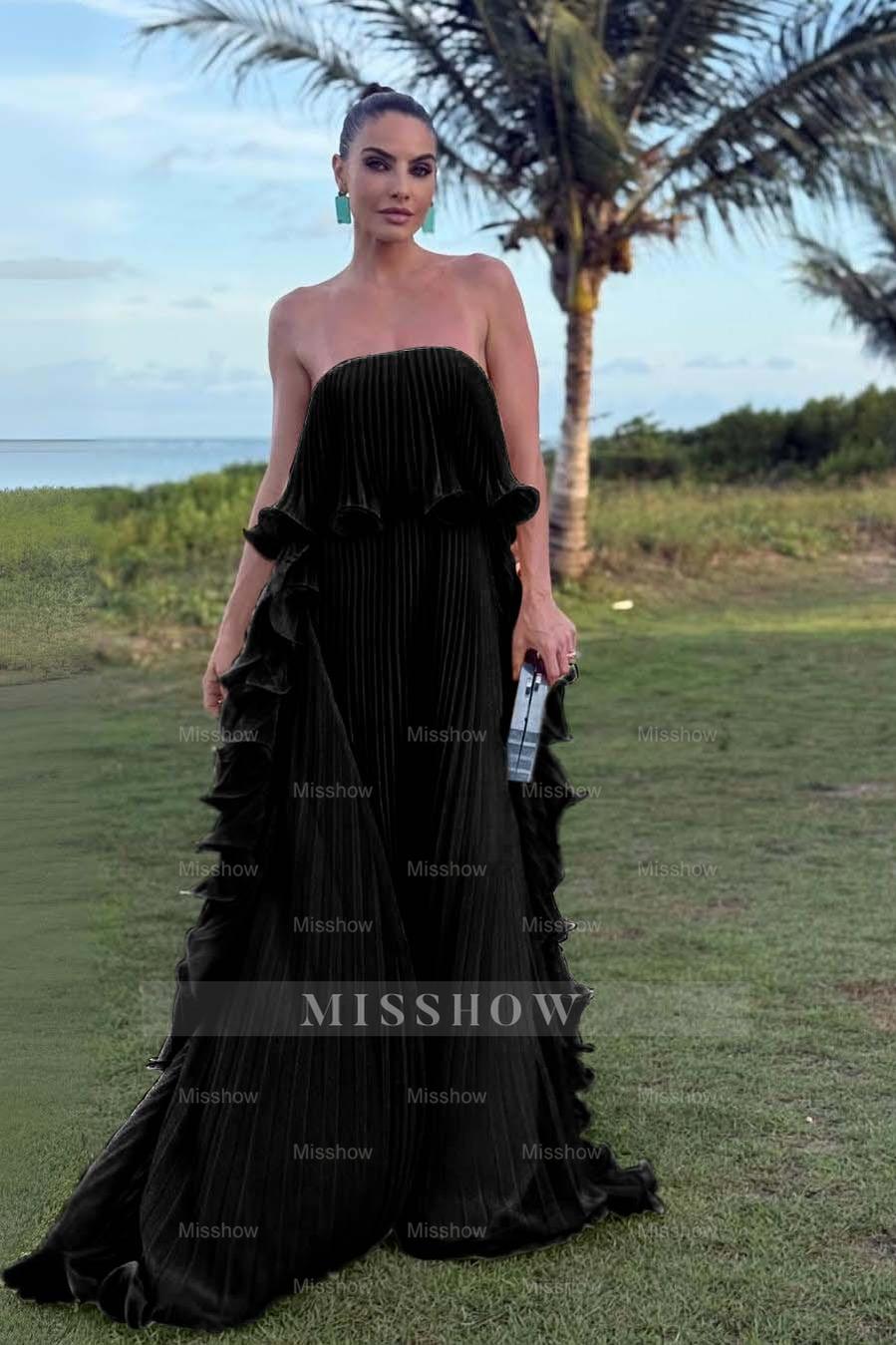 Charming Strapless Sleeveless Long Formal Dress With Pleated Ruffle