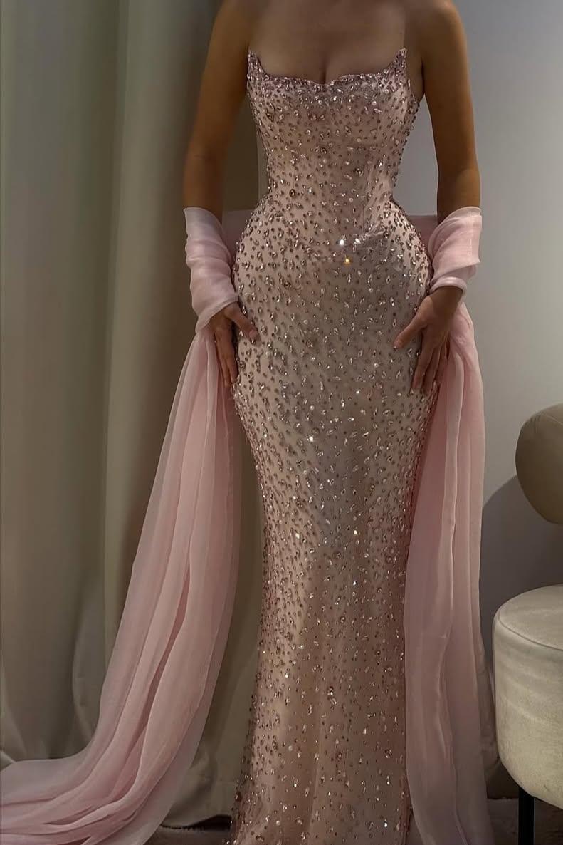 Charming Strapless Sleeveless Long Mermaid Formal Dress With Beading