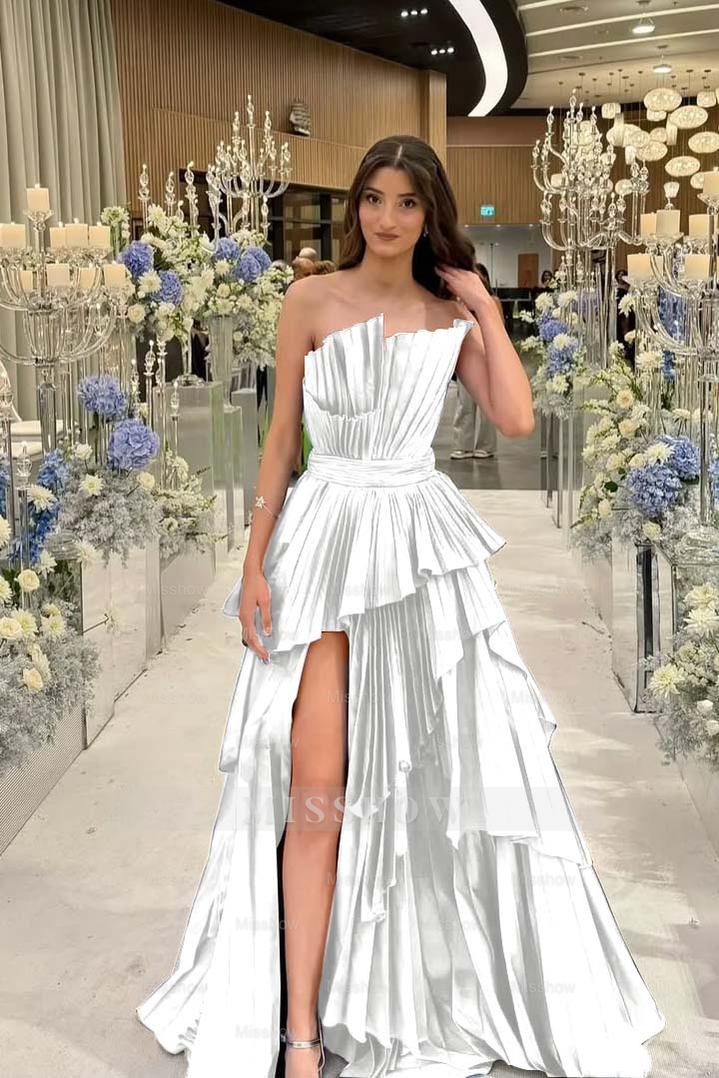 Charming Strapless Sleeveless Long Split Formal Dress With Pleated