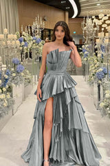 Charming Strapless Sleeveless Long Split Formal Dress With Pleated