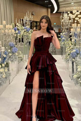 Charming Strapless Sleeveless Long Split Formal Dress With Pleated