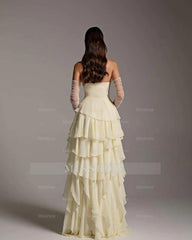 Charming Strapless Sleeveless Ruffles Long Formal Dress With Gloves