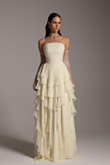Charming Strapless Sleeveless Ruffles Long Formal Dress With Gloves