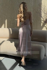 Charming Strapless Sleeveless Tea Length Formal Dress With Pleated