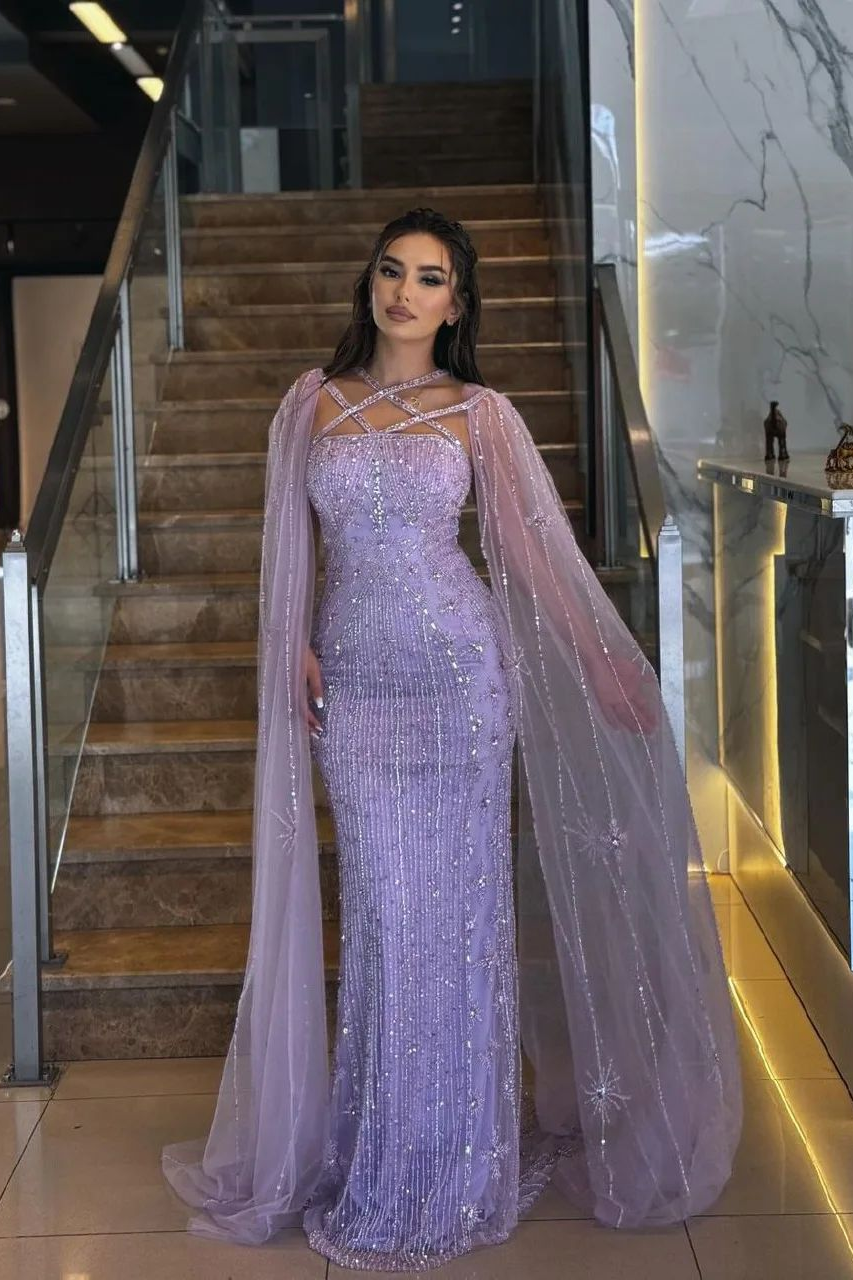 Charming Tulle Halter Appliques Mermaid Long Formal Dress With Beading