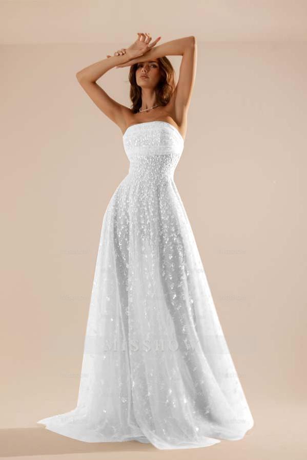 Charming Tulle Strapless Sleeveless Long Formal Dress With Beading