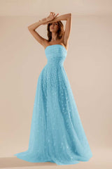 Charming Tulle Strapless Sleeveless Long Formal Dress With Beading