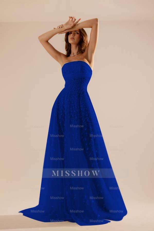 Charming Tulle Strapless Sleeveless Long Formal Dress With Beading