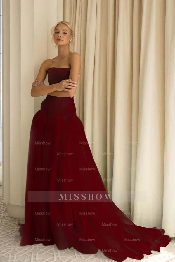 Charming Tulle Strapless Sleeveless Long Formal Dress With Pleated