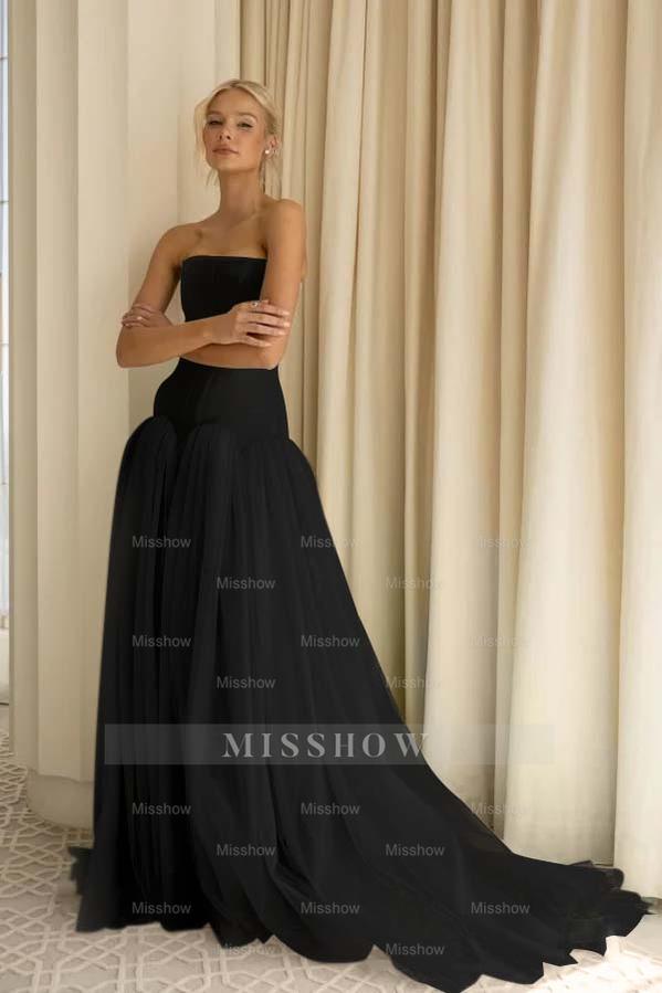 Charming Tulle Strapless Sleeveless Long Formal Dress With Pleated