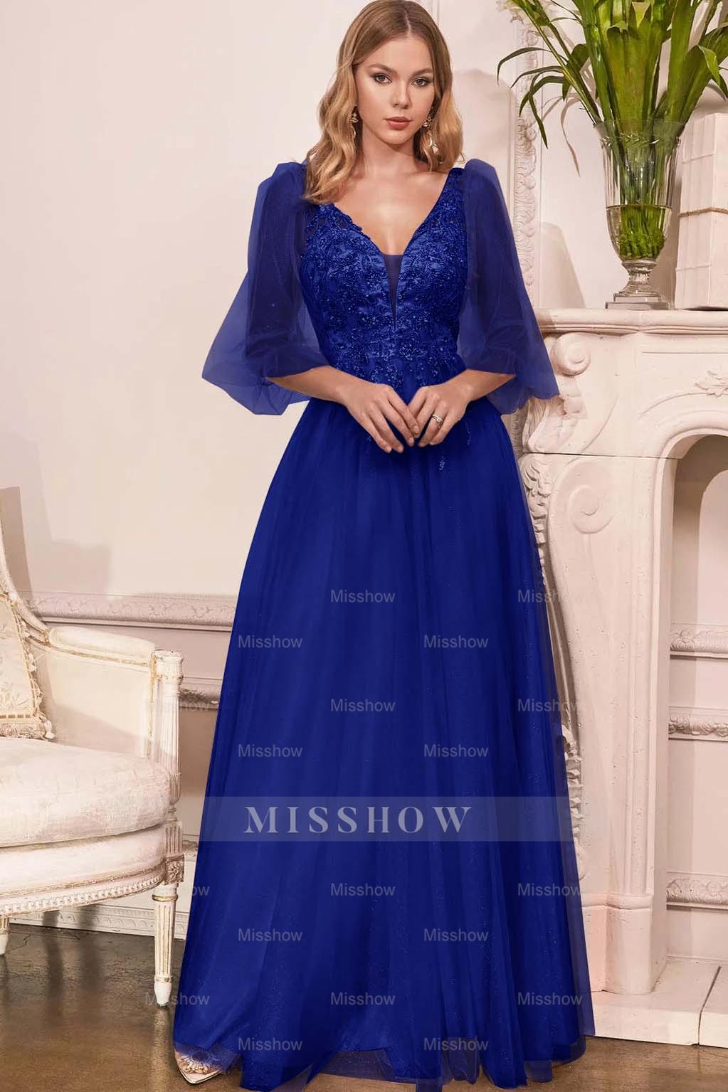 Charming Tulle V Neck Sleeveless Long Formal Dress With Appliques