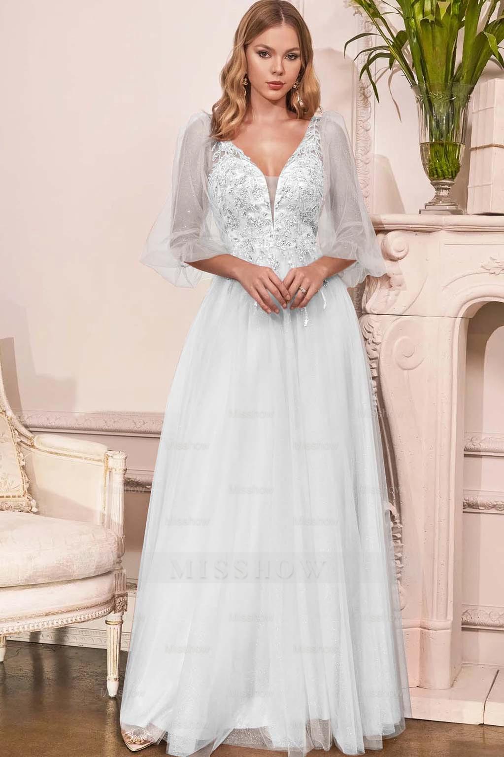 Charming Tulle V Neck Sleeveless Long Formal Dress With Appliques