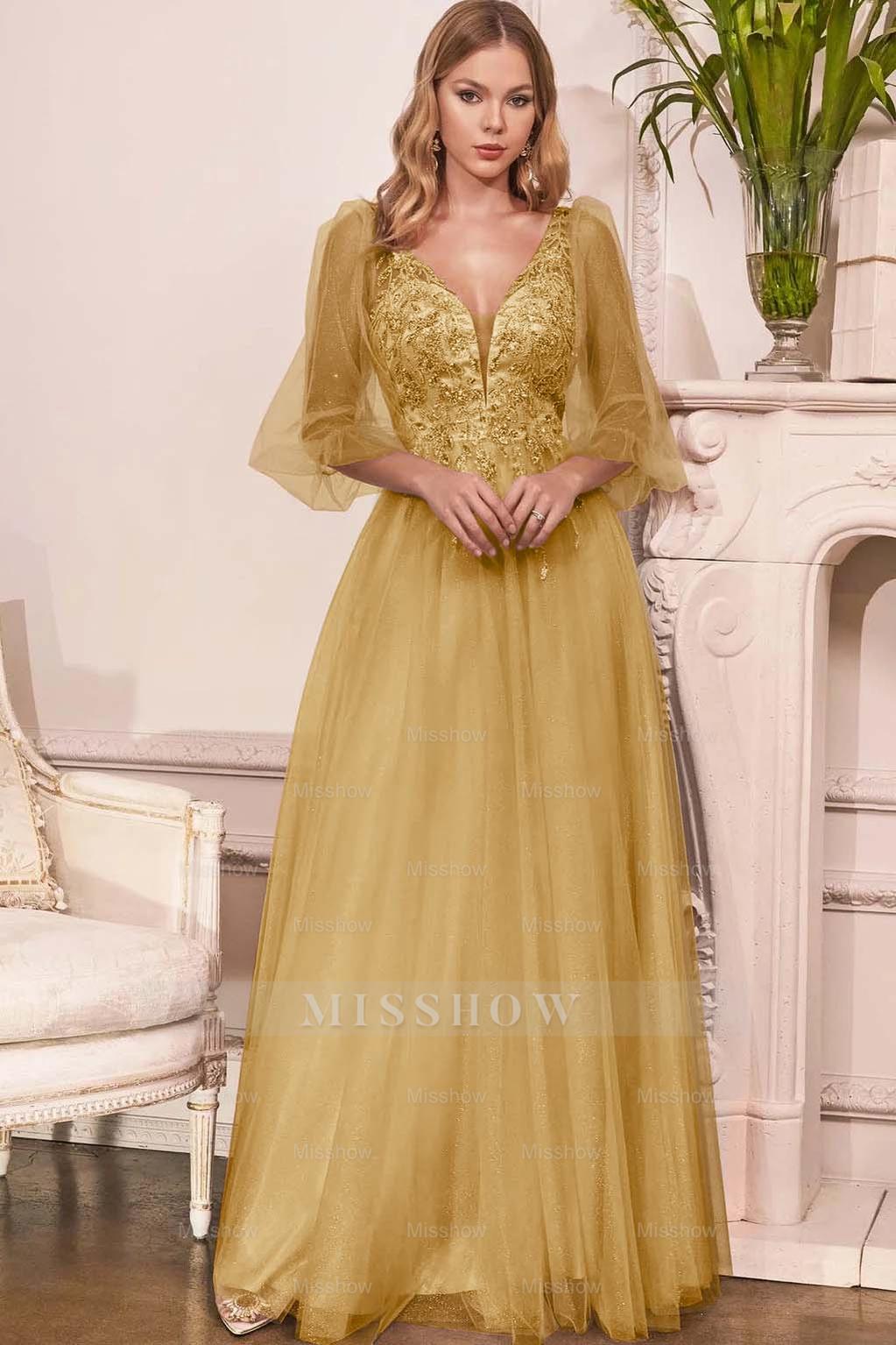 Charming Tulle V Neck Sleeveless Long Formal Dress With Appliques