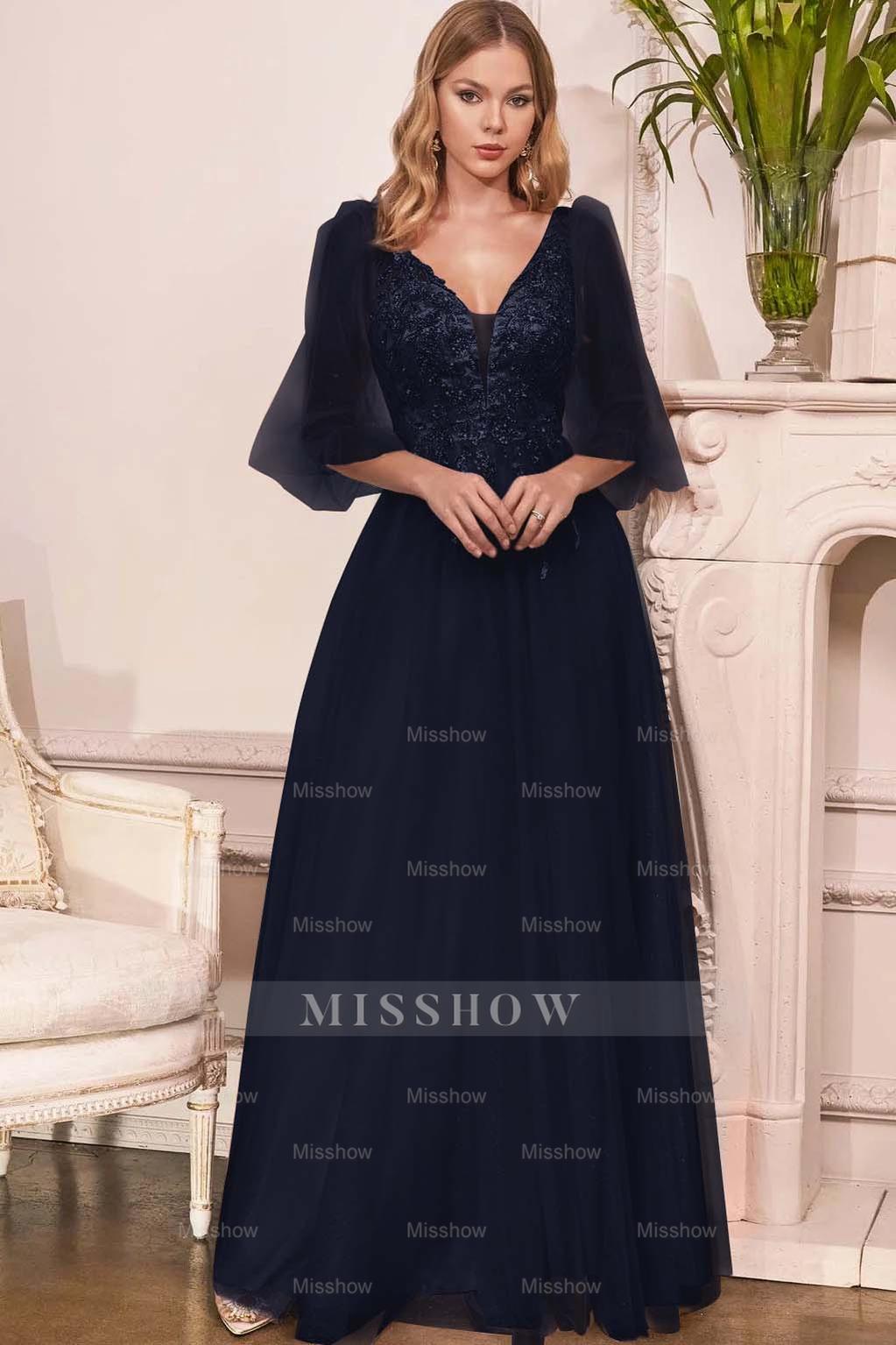 Charming Tulle V Neck Sleeveless Long Formal Dress With Appliques