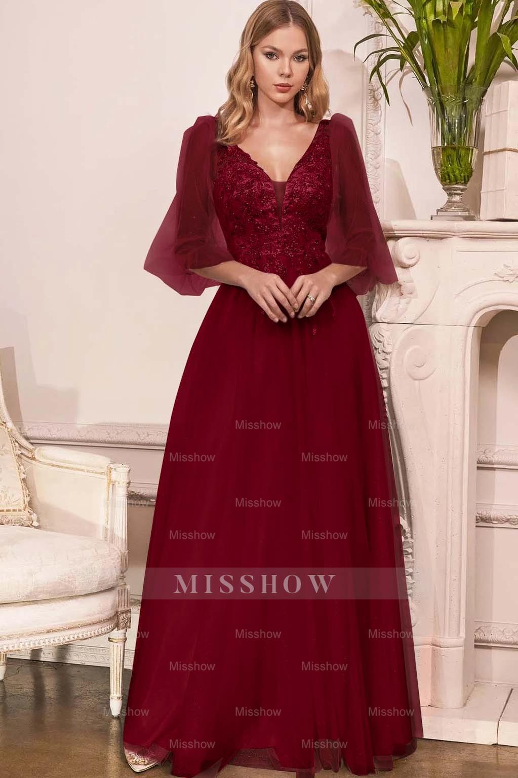 Charming Tulle V Neck Sleeveless Long Formal Dress With Appliques