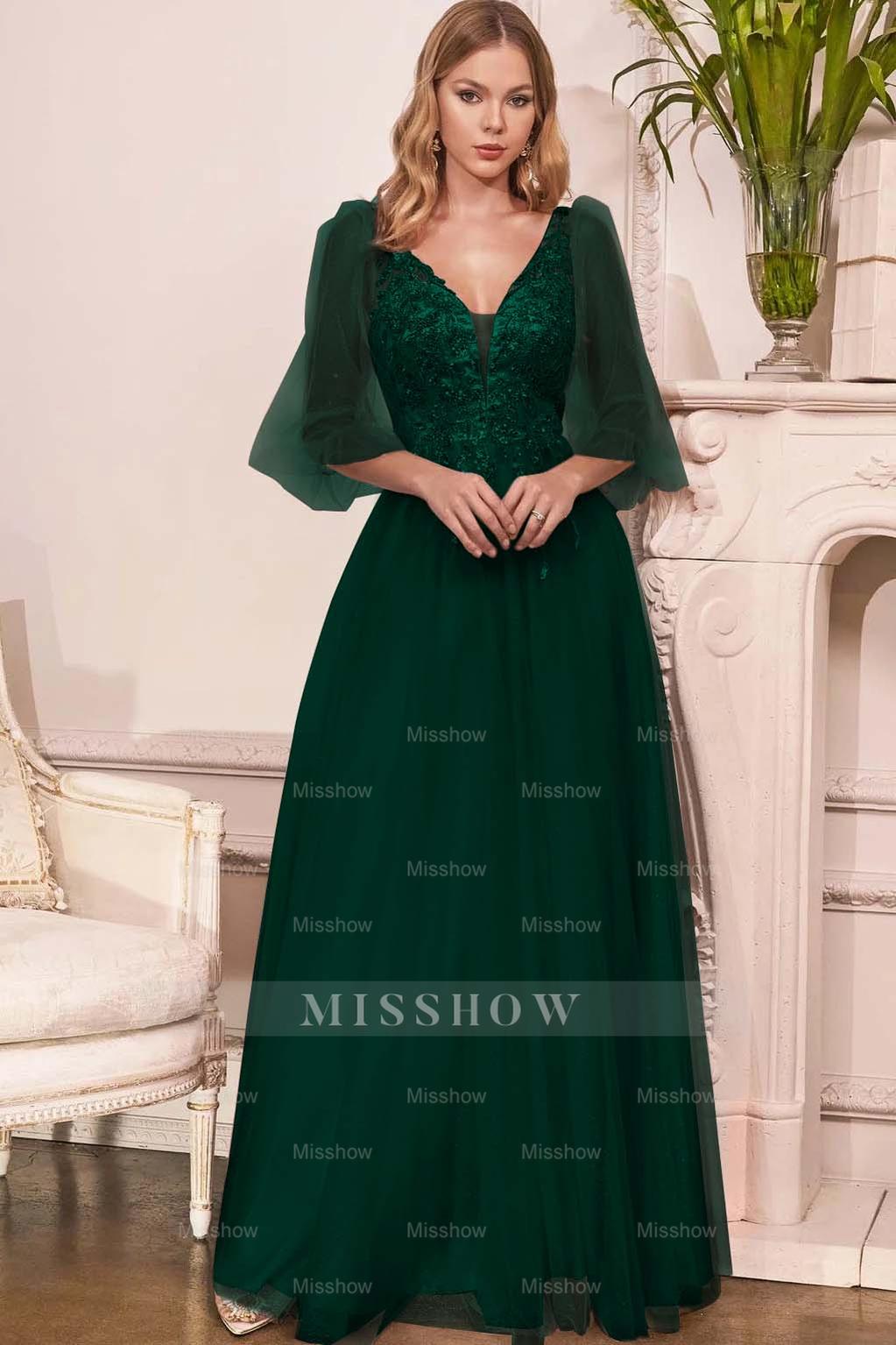 Charming Tulle V Neck Sleeveless Long Formal Dress With Appliques