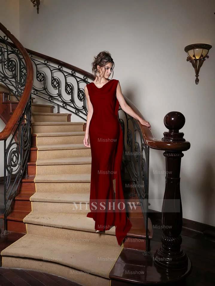 Charming V Neck Sleeveless Long Mermaid Formal Dress With Pleated