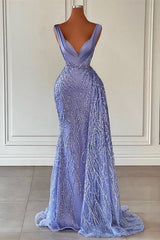 Charming Violet V Neck Mermaid Formal Dress With Beadings Sequins