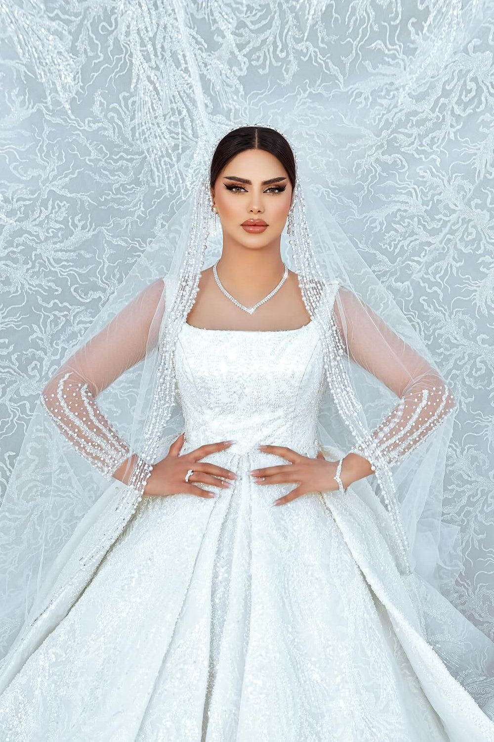 Charming White A-Line Square Spaghetti Strap Beaded Illusion Sleeves Sequined Ball Gown Long Satin Wedding Dresses With Ruffles