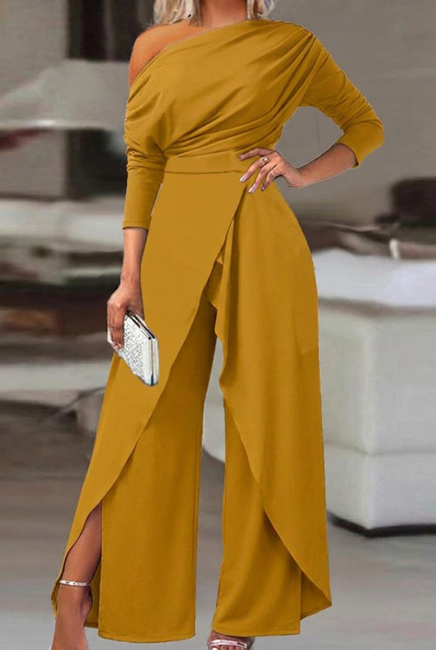 Gold asymmetrical wide-leg niche daily women's jump suit