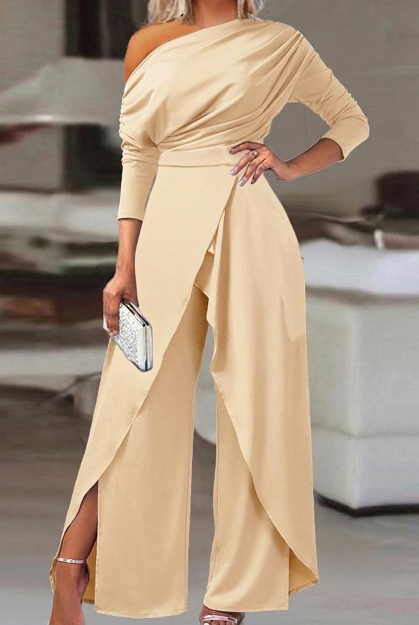 Champagne asymmetrical wide-leg niche daily women's jump suit
