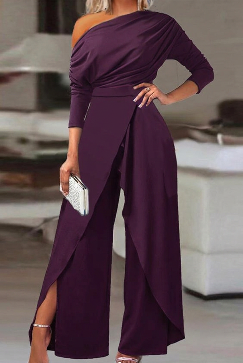 Dark purple asymmetrical wide-leg niche daily women's jump suit