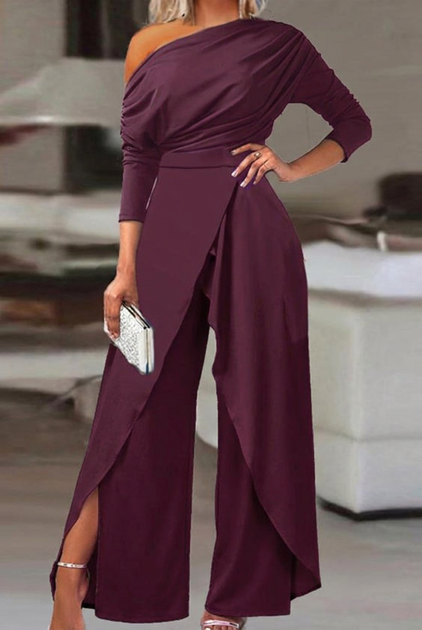 Plum asymmetrical wide-leg niche daily women's jump suit