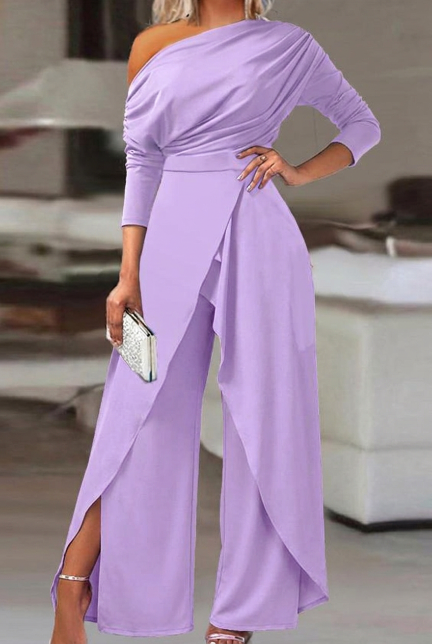 Lavender asymmetrical wide-leg niche daily women's jump suit