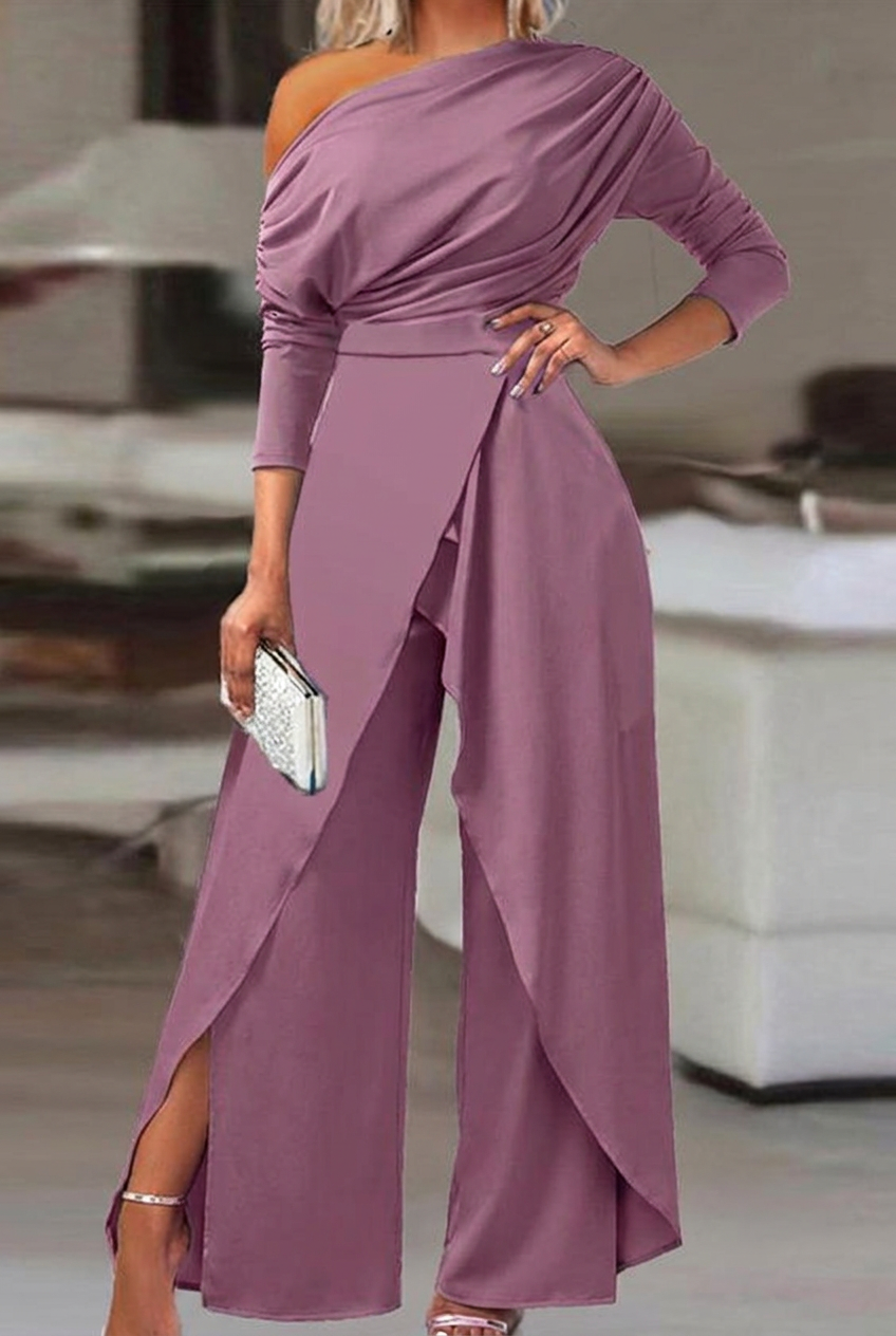 Mauve asymmetrical wide-leg niche daily women's jump suit