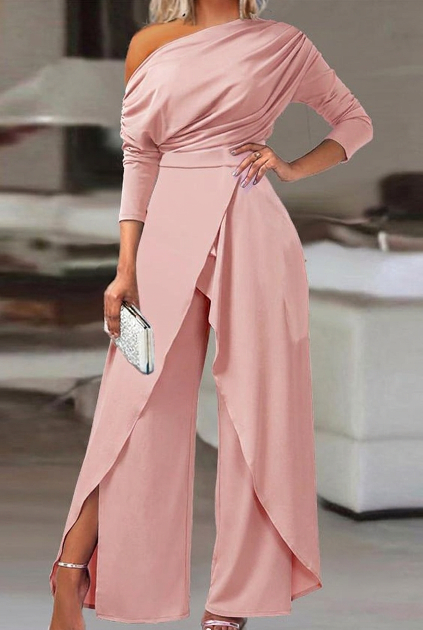 Blush pink asymmetrical wide-leg niche daily women's jump suit