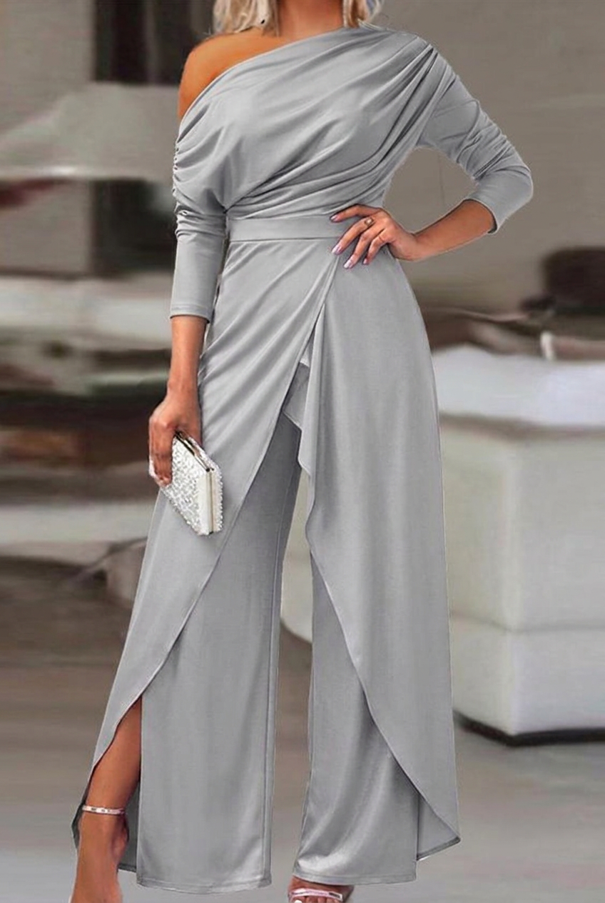 Silver asymmetrical wide-leg niche daily women's jump suit