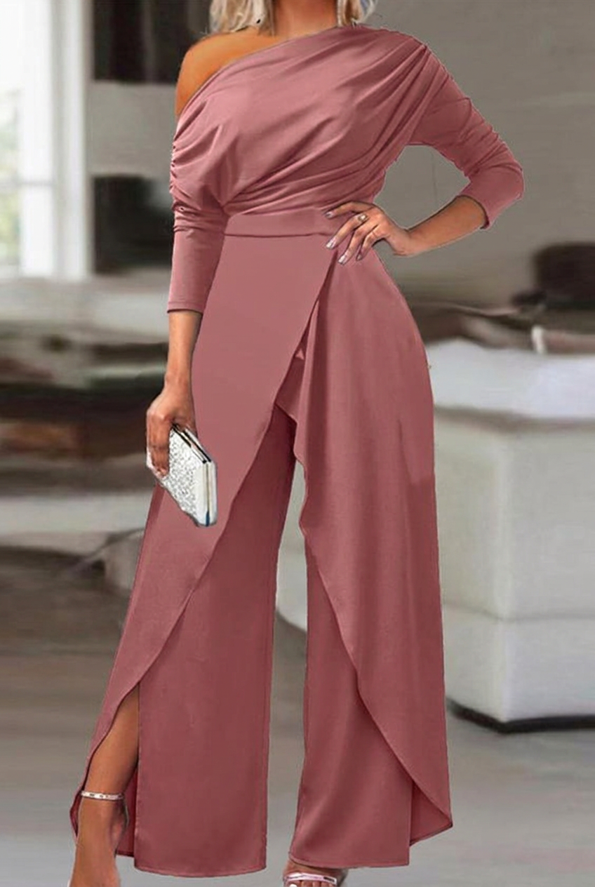 Rose gold asymmetrical wide-leg niche daily women's jump suit