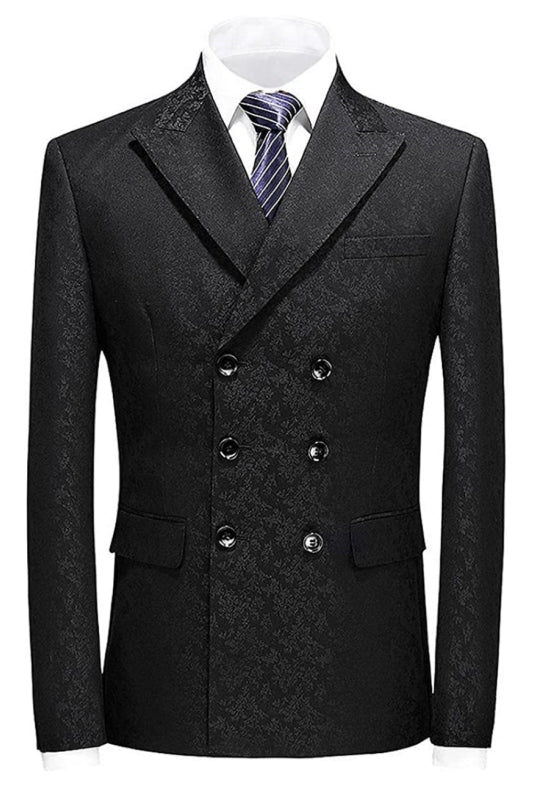 Chic Black Double Breasted Jacquard Men's Prom Attire