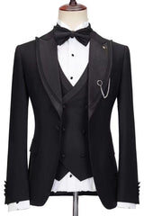 Chic Black Peak Lapel Three-Piece Prom Suit