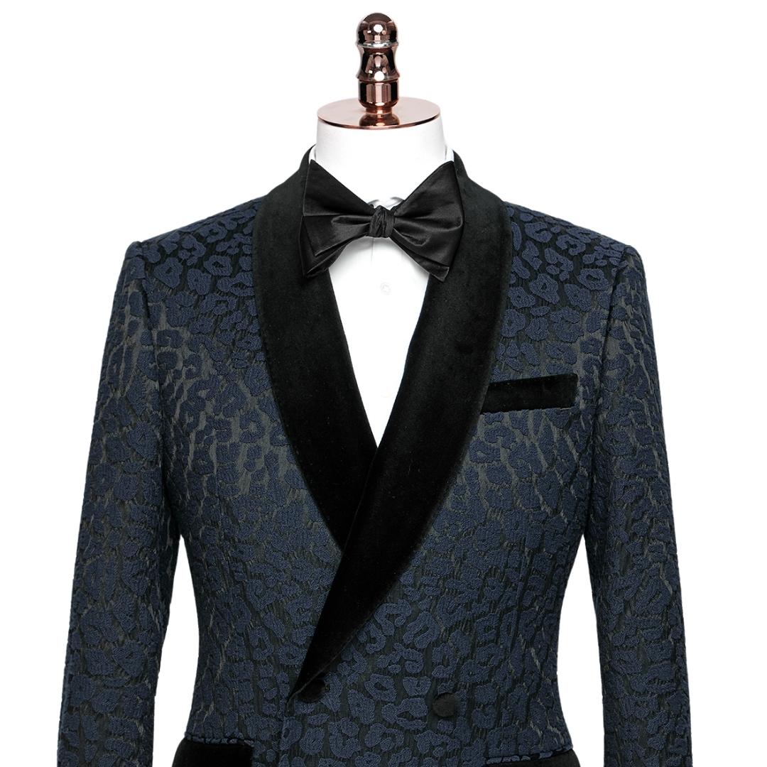 Chic Black Shawl Collar Two-Piece Jacquard Groom's Suit