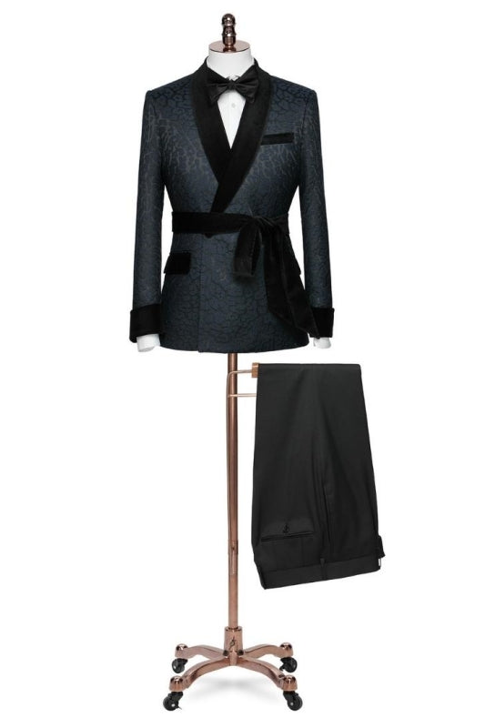 Chic Black Shawl Collar Two-Piece Jacquard Groom's Suit