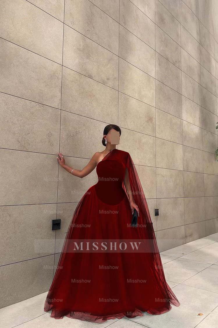 Chic Black Tulle One Shoulder Sleeveless Ball Gown Long Formal Dress