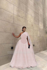 Chic Black Tulle One Shoulder Sleeveless Ball Gown Long Formal Dress