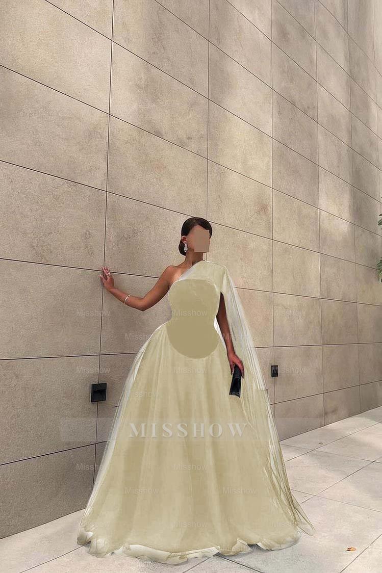 Chic Black Tulle One Shoulder Sleeveless Ball Gown Long Formal Dress