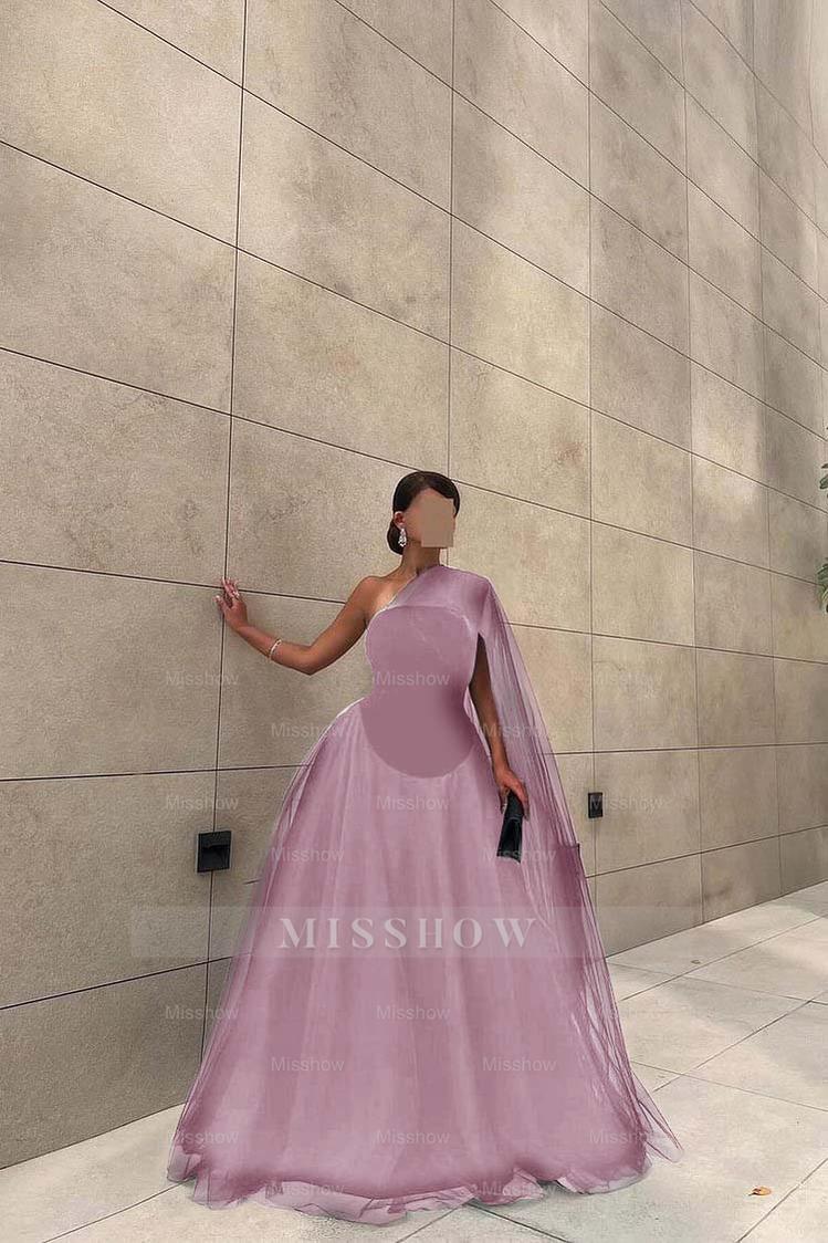 Chic Black Tulle One Shoulder Sleeveless Ball Gown Long Formal Dress