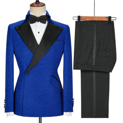 Chic Blue Peaked Lapel Two-Piece Prom Suit