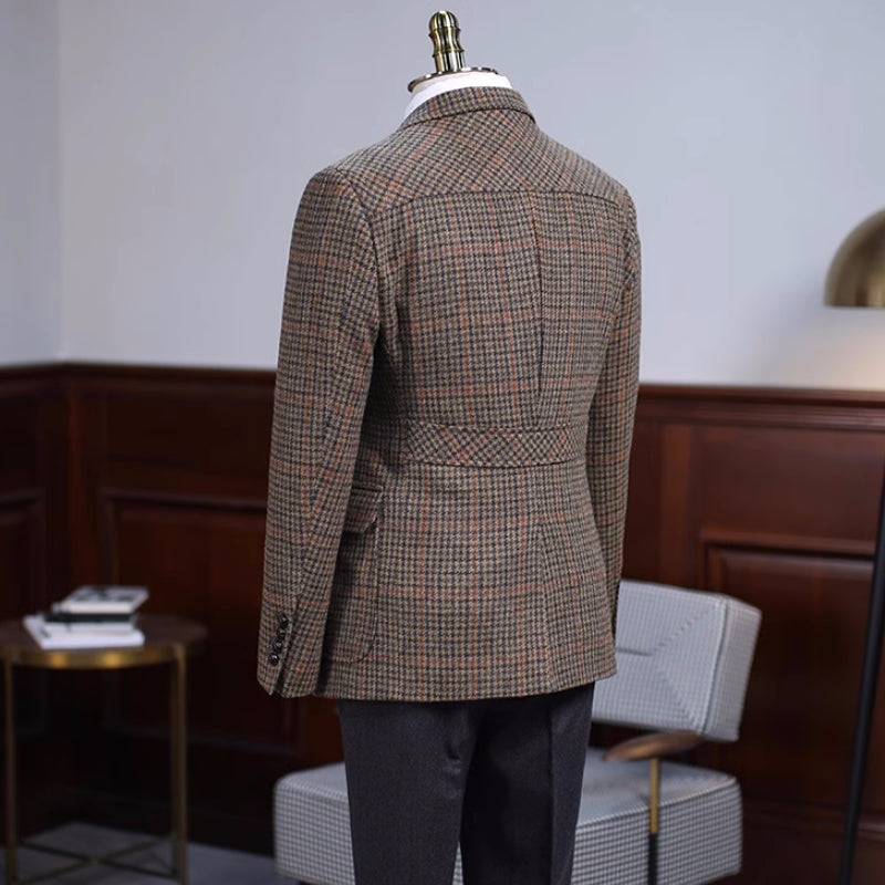 Chic Brown Plaid Notched Lapel Men's Prom Suit