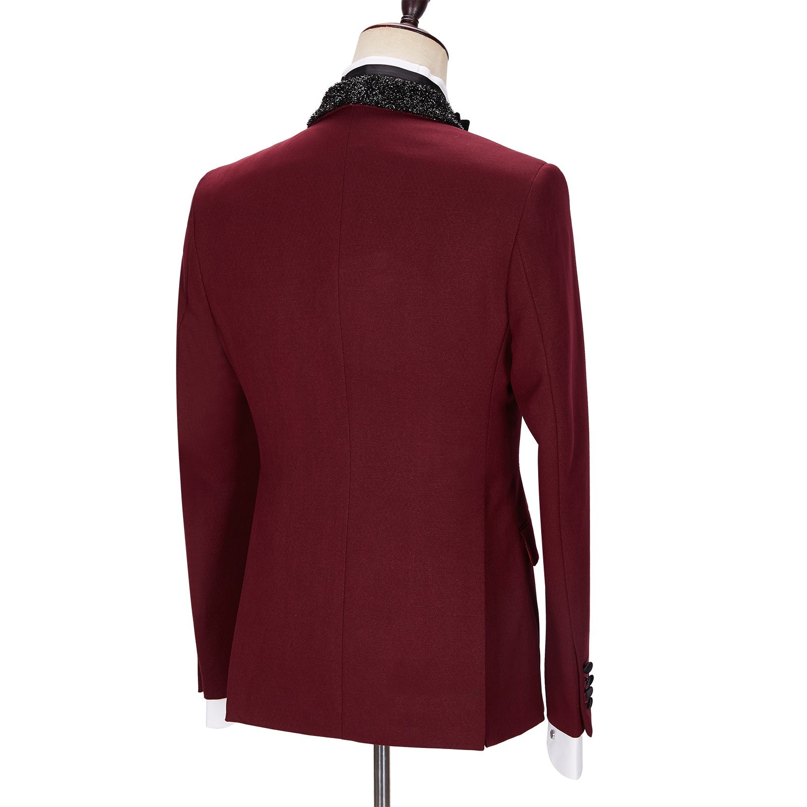 Chic Burgundy Sparkling Shawl Lapel Two-Piece Men’s Suit